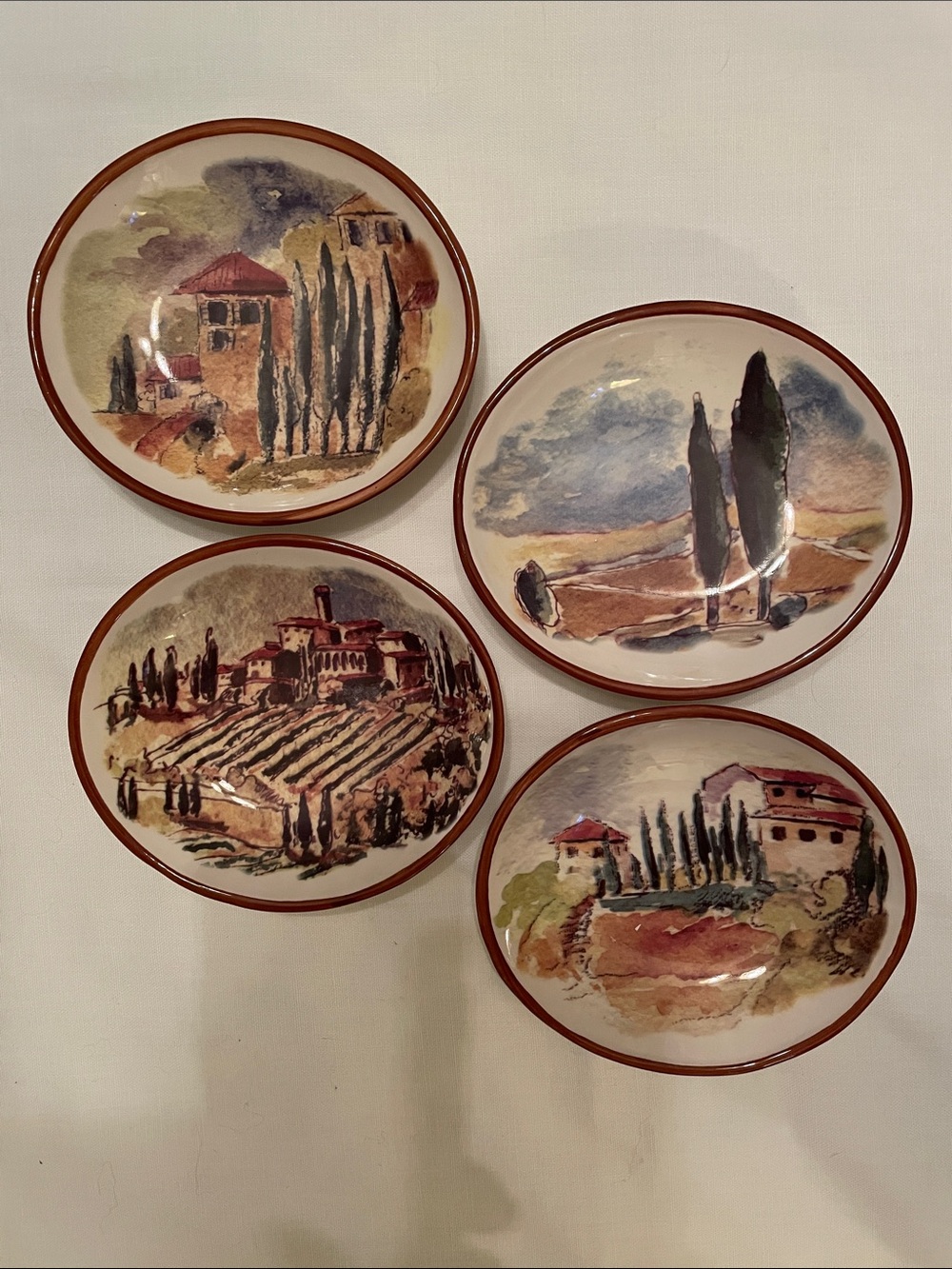 Williams Sonoma Tuscan Landscape Set of (4) Dip Appetizer Dishes 5-1/2” Ceramic